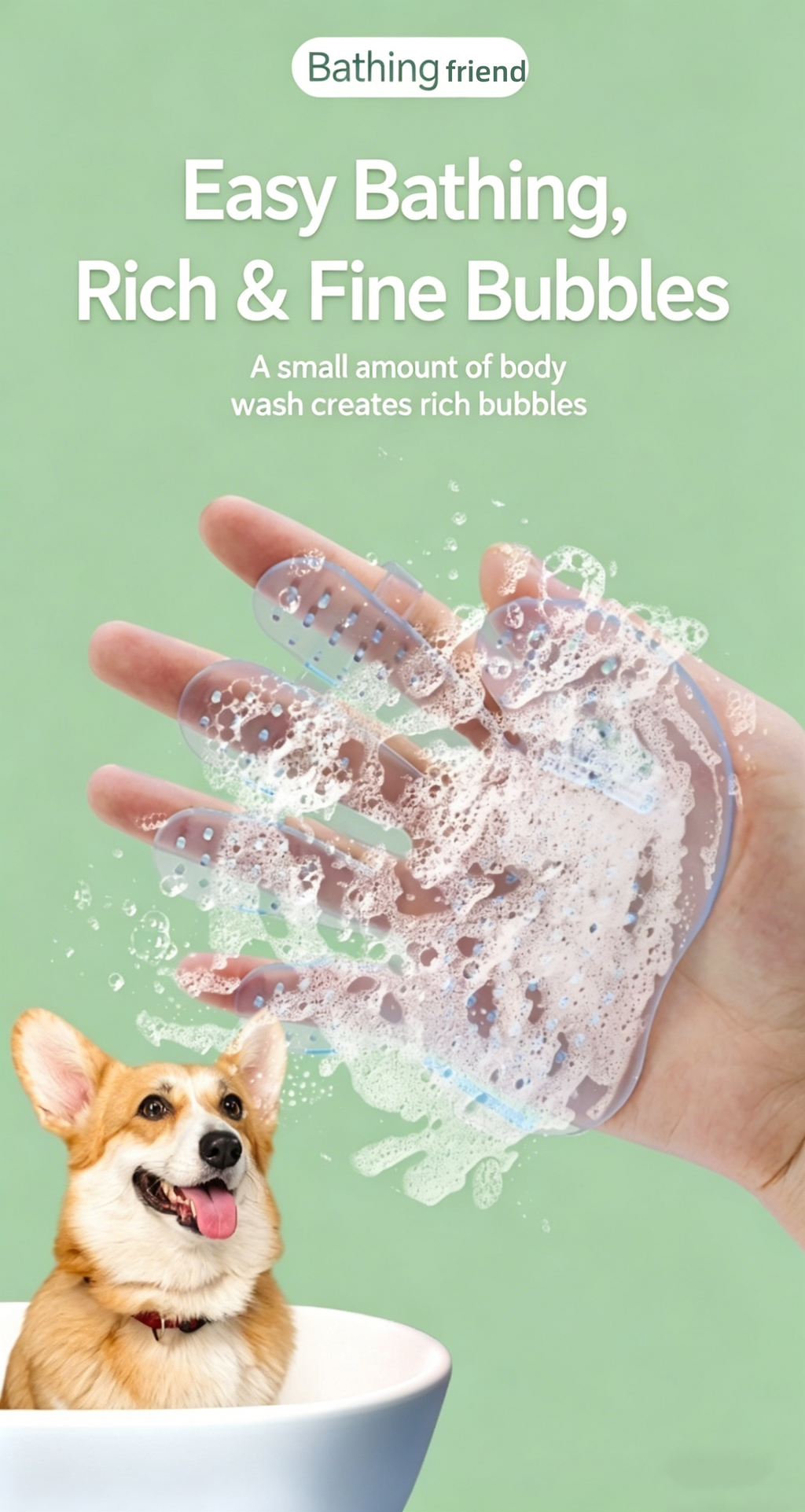 Gant de massage en silicone pour animaux de compagnie | Mousse facilement et enlève les poils morts