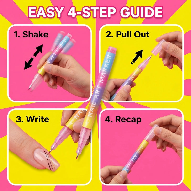 Lot de 12 stylos marqueurs pour nail art