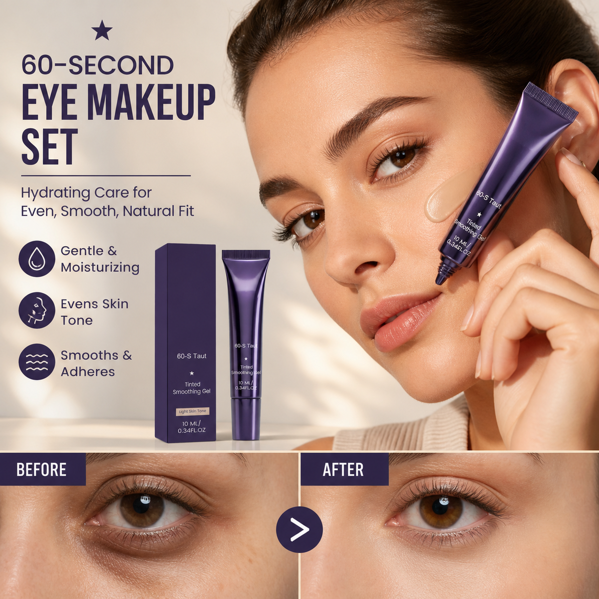 Kit de maquillage des yeux « 60 secondes » – Gel contour des yeux teinté et raffermissant contre les poches et les cernes