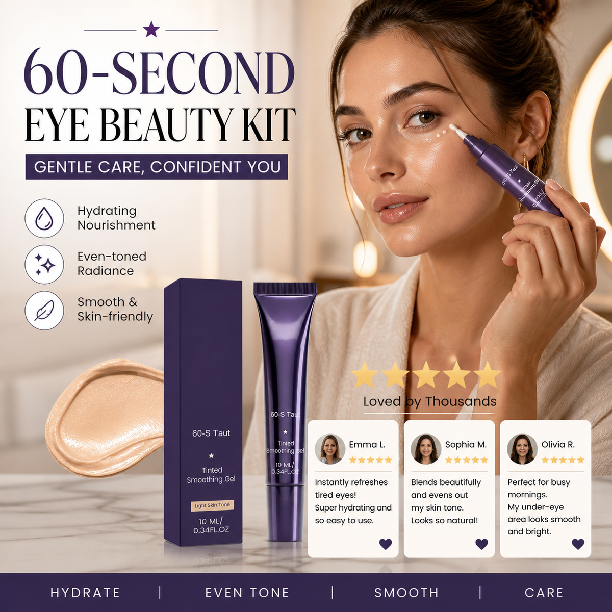 Kit de maquillage des yeux « 60 secondes » – Gel contour des yeux teinté et raffermissant contre les poches et les cernes
