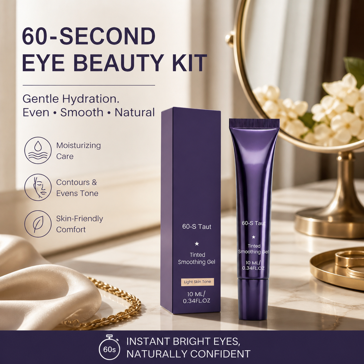 Kit de maquillage des yeux « 60 secondes » – Gel contour des yeux teinté et raffermissant contre les poches et les cernes