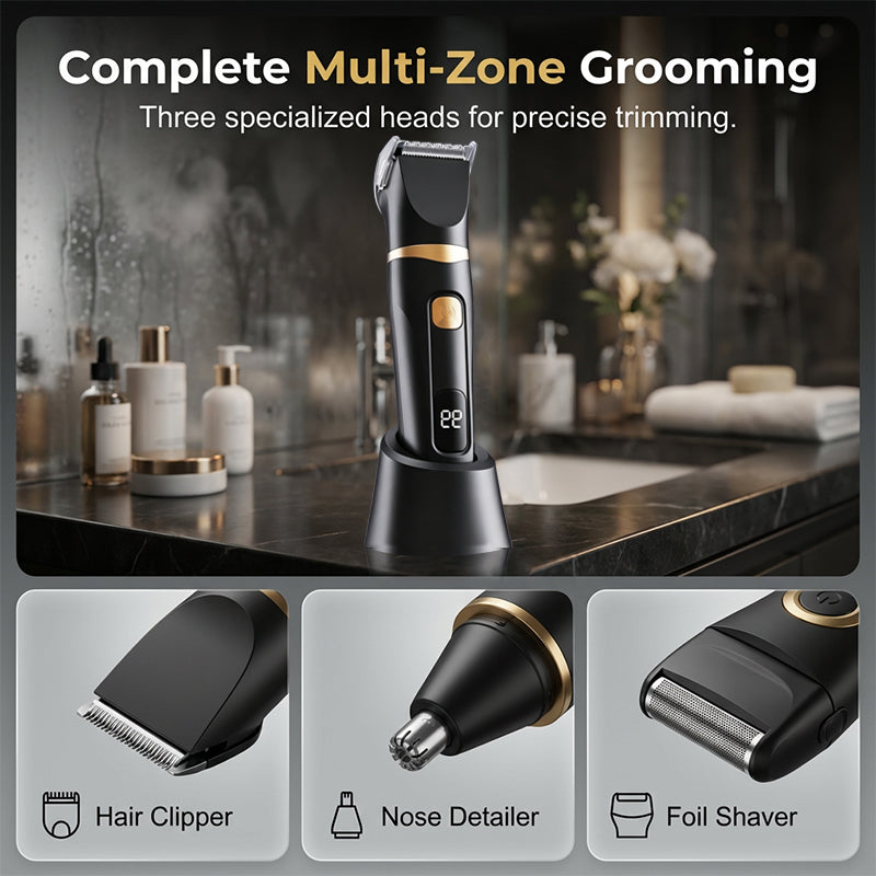 MAINTENANT! Kit de toilettage 3 en 1 – Rechargeable par USB, écran LED et lames en acier inoxydable – Pour le nez, les oreilles et la coupe de précision