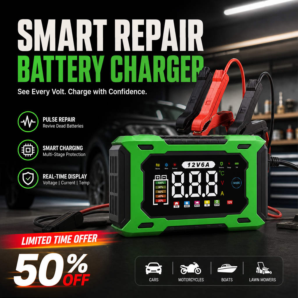 Chargeur de batterie de voiture intelligent 12 V 6 A – Technologie de réparation d'impulsions, entretien automatique et désulfatation