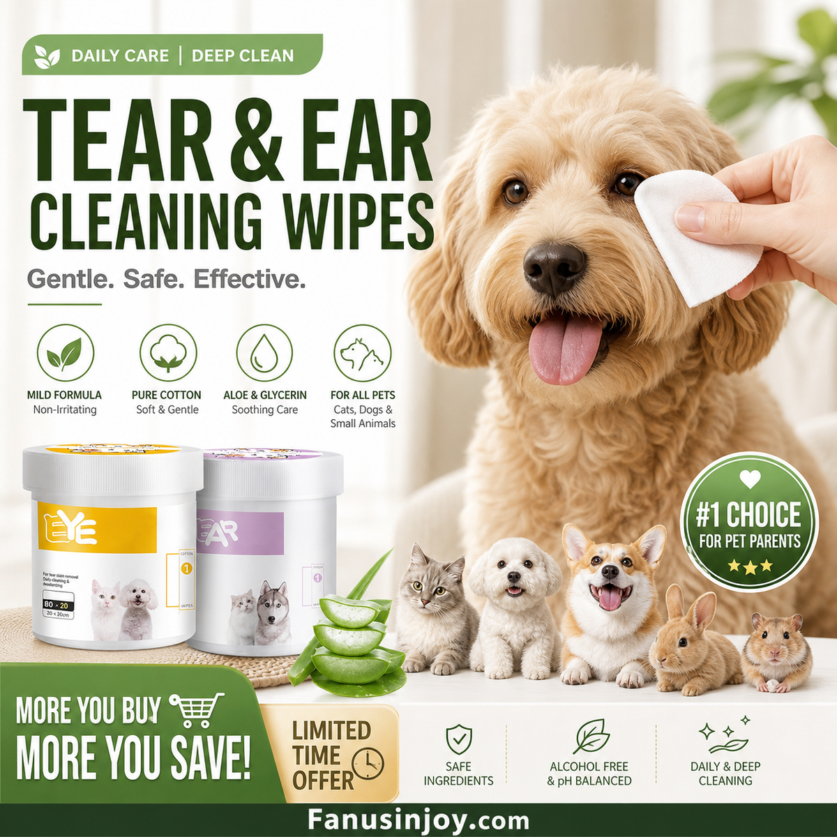 Surprise ! Garder votre ami à quatre pattes propre est essentiel ! Lingettes nettoyantes naturelles à base de plantes pour les yeux et les oreilles des animaux.